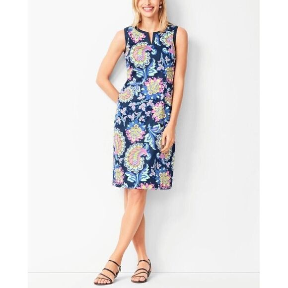 TALBOLTS PAISLEY SHIFT SLEEVELESS DRESS SIZE 6P MULTICOLR BLUE - Picture 1 of 8